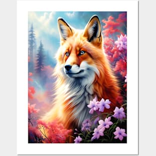 Red Fox with Flowers and Forests Posters and Art